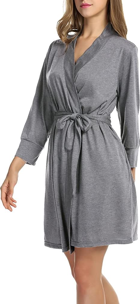 Unibelle Womens Short Cotton Dressing Gown Thin 34 Sleeve Bathrobe Kimono Sauna Gown Robe