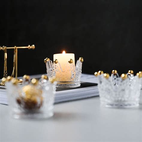 Creative Crown Candle Holders Relief Candlestick Glass Small Candle