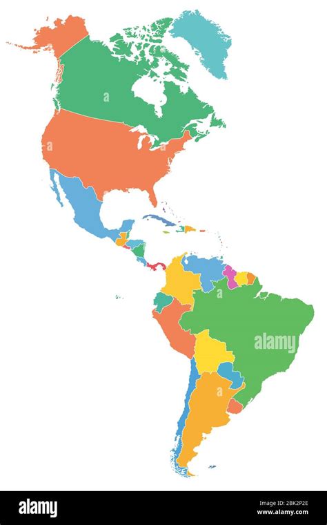 América Mapa Político Con Estados Individuales En Diferentes Colores