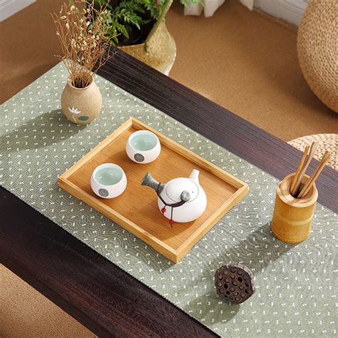 Wooden Tea Set Tray Rectangular Japanese Style Bamboo Tea Tray Solid