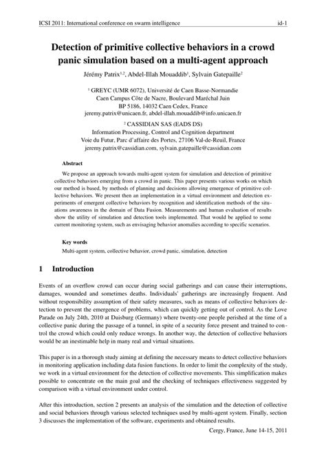 pdf detection of primitive collective behaviours in a crowd panic simulation based on multi