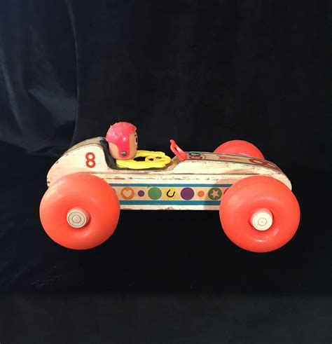 Vintage Fisher Price Bouncy Racer Toy Race Car Wood And Etsy New Zealand