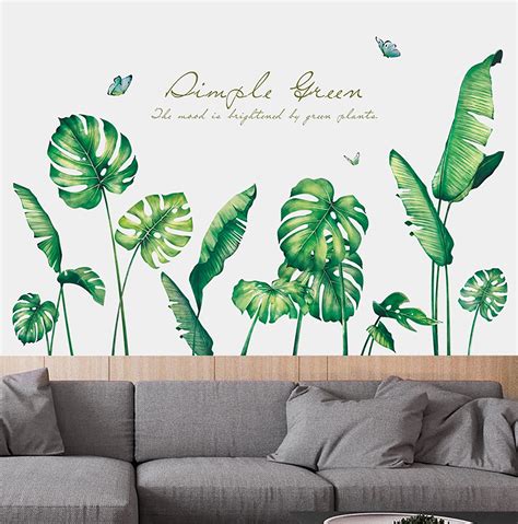 Oversized Green Plant Leaf Wall Sticker Fresh Green Wall Decal For