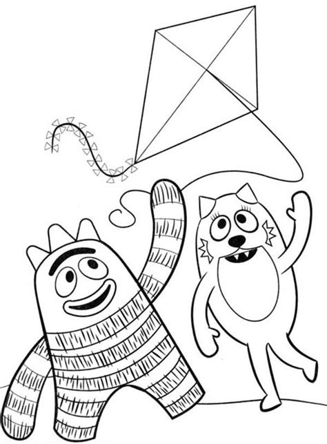 Brobee And Toodee Playing Kite In Yo Gabba Gabba Coloring Page