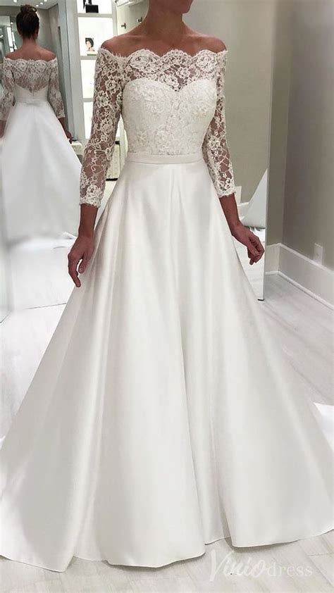 Elegant Long Sleeve Wedding Dresses Simple Satin Bridal Dress VW1279