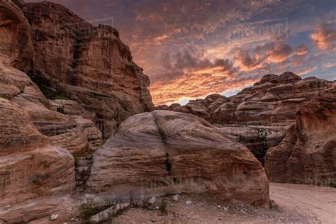 Rock Formations Sandstone Cliffs In The Wadi Rum Desert Wilderness In