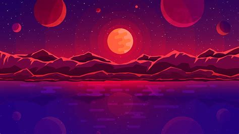 Lake Minimalist Mountain Sun Vaporwave Hd Wallpaper Peakpx