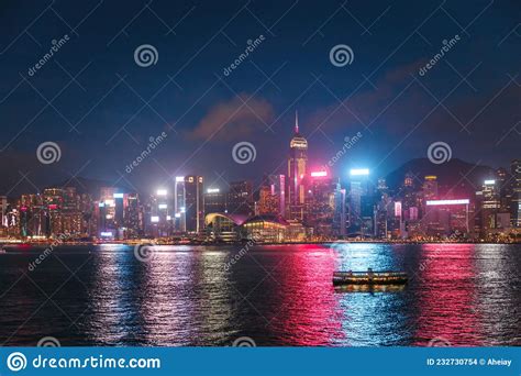 Colorful Night View Of The Famous Tourist Location Victoria Harbour