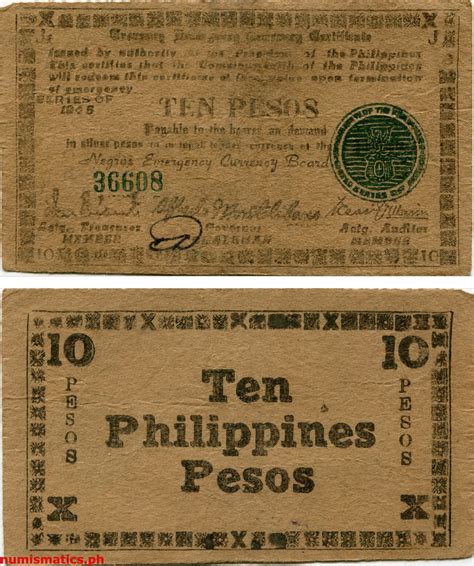 1945 10 Pesos Negros Treasury Emergency Currency Certificate