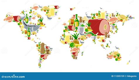 World Map With Food And Drinks Stock Vector Illustration Of