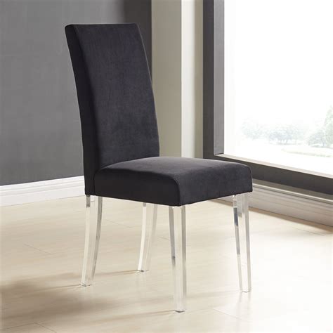 Dalia Modern And Contemporary Dining Chair In Black Velvet With Acrylic