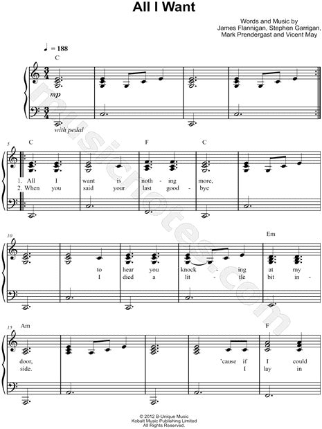 Maybe you would like to learn more about one of these? Kodaline "All I Want" Sheet Music (Easy Piano) in C Major - Download & Print - SKU: MN0146759
