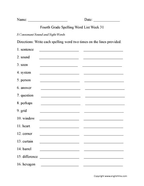 Spelling Worksheets Fourth Grade Spelling Words Worksheets