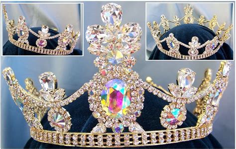 Crownroyal Tsarina State Rhinestone Full Gold Queen King Crown Unise