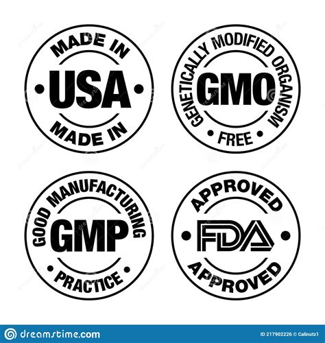 Four Product Badges Made In Usa Gmo Free Good Manufacturing Practice