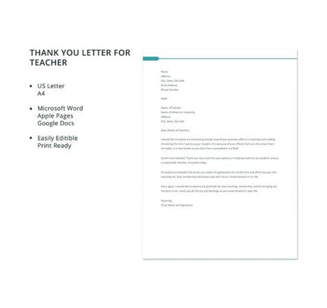 12 Sample Thank You Letters To Teacher Pdf Doc Apple Pages