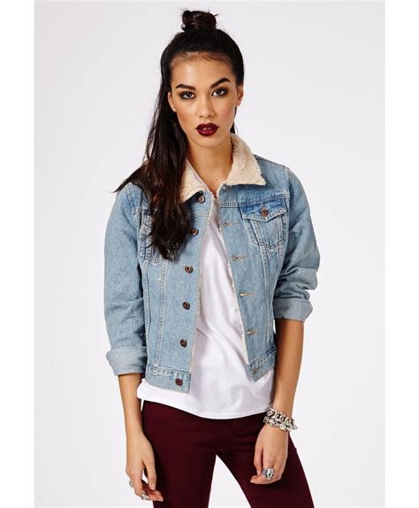 Lyst Missguided Sakia Acid Wash Denim Jacket With Shearling Collar In