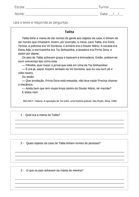 Atividade De Interpretacao De Texto 5 Ano 6 Leia O Texto E Responda