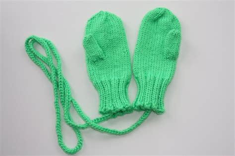 Knit Kids Mittens Neon Green Mittens With Cord Etsy