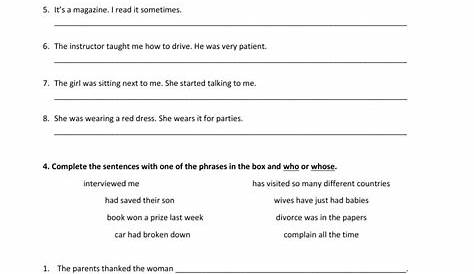 relative pronoun worksheets