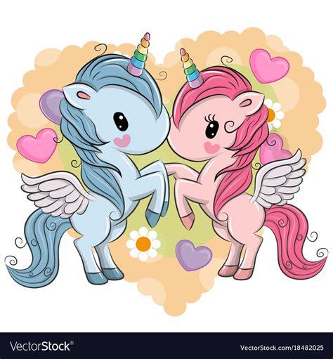 Cute Unicorns On A Hearts Background Royalty Free Vector