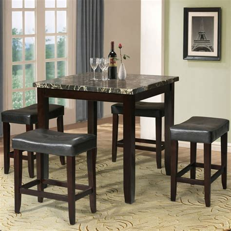 Acme Ainsley 5 Piece Counter Height Dining Set Black Faux Marble And