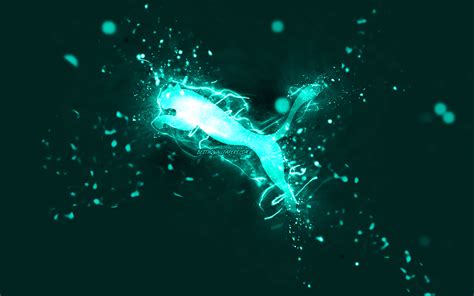 Download Wallpapers Puma Turquoise Logo 4k Turquoise Neon Lights