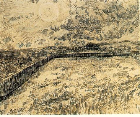 Van Gogh Enclosed Wheat Field With Rising Sun 1889 Art Board Print