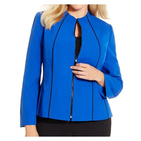 Kasper New Blue Black Striped Womens Size 20w Plus Full Zipped Jacket