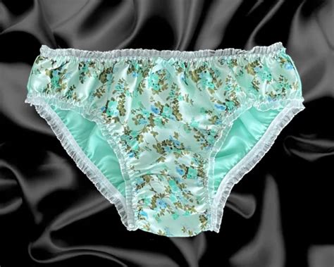 MINT GREEN SATIN Floral Frilly Lace Sissy Bikini Knickers Panties Size PicClick