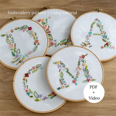 Floral Alphabet Embroidery Pdf Pattern Video Tutorial Instant