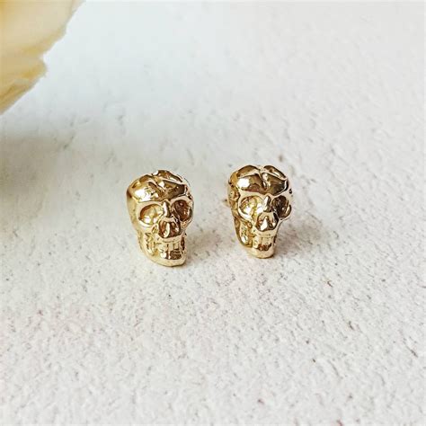 Gold Skull Stud Earrings Dainty Skull Studs 9ct Gold Unique Etsy Uk