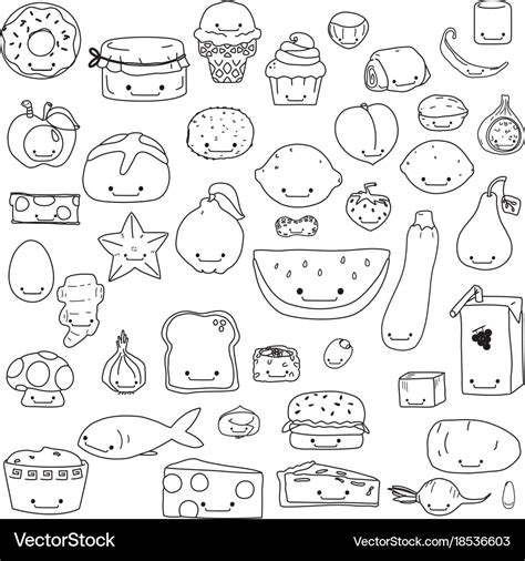 Hand Drawn Cute Food Kawaii Outline Royalty Free Vector