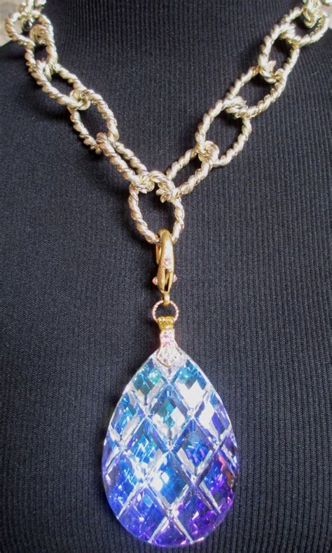 Large Crystal Prism Necklace Gold Tone Chunky Chain Adjustable