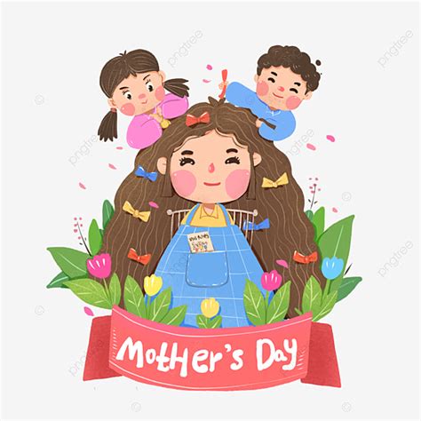 سعيد عيد الأم مرسومة باليد الكرتون التوضيح فتاة صغيرة عيد الأم يوم الأم سعيدة Png وملف Psd
