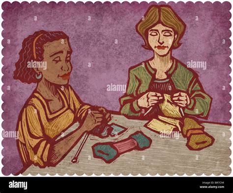 Two Women Knitting Stock Photo Alamy