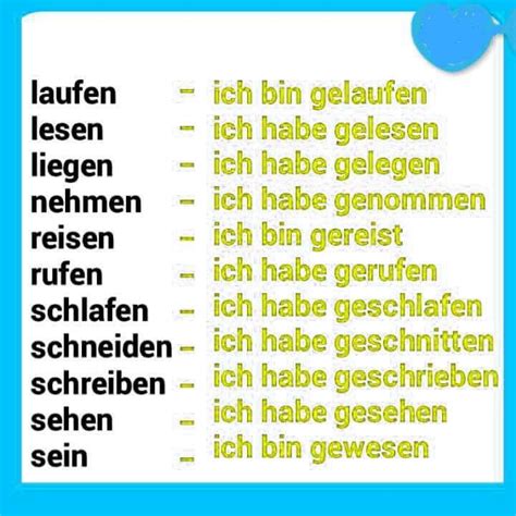 Verben Perfekt Deutsch Lernen Lernen German Lernen