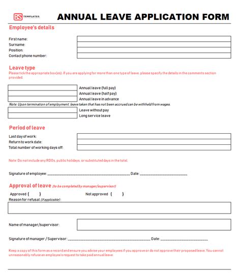 A leave application form is a an essential document that should be properly filled by the individual who want to get a leave from workplace, institute or organization. Leave Application form template for Employee in Excel ...
