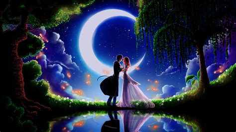 Animation Of Couple With Background Of Stars And Moon Hd I Love