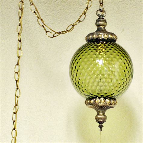 Mid century hanging swag lamp light glass globe retro pendant vintage chain. Vintage hanging light hanging lamp green globe chain