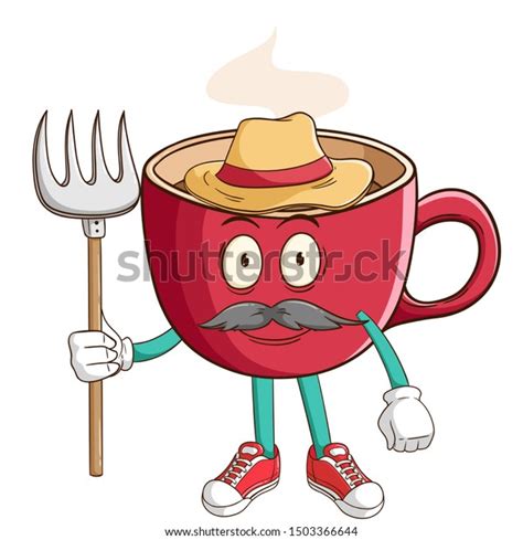 Farmer Coffee Cup Cartoon Character Holding Stock Vector Royalty Free