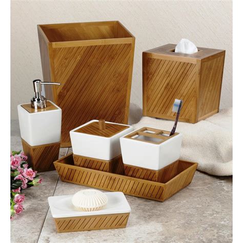 Spa Bamboo 7 Piece Ceramicbamboo Bath Accessory Set In Whitetanbrown