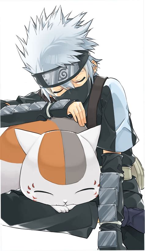 An Anime Character Is Hugging A Cat With His Head On The Back Of