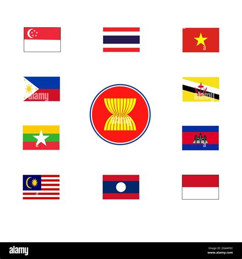 Country Members Of Southeast Asia And Asean Each Country Flag Stock