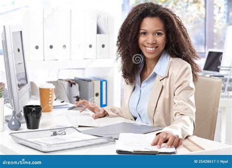 Portrait Of Beautiful Smiling Office Worker Stock Image Image Of Desk