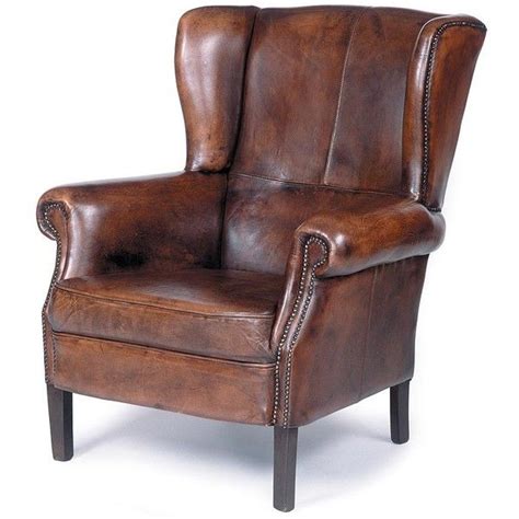 Traditional Wing Back Leather Chair W Nailhead Trim Wood Legs 2998 Found On Polyvore