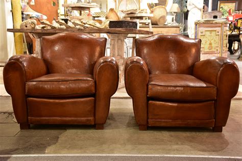 Pair Of Large Moustache Back French Leather Club Chairs Chez Pluie