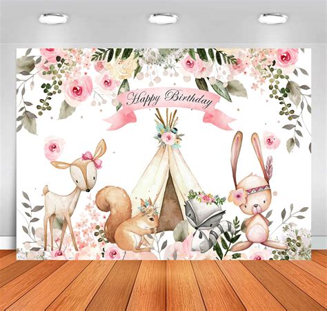 Buy Sensfun Girl Woodland Animals Birthday Backdrop Pink Watercolor