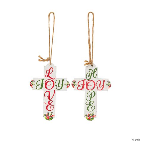 Religious Love Joy Hope Cross Wood Christmas Ornaments 12 Pc Oriental Trading