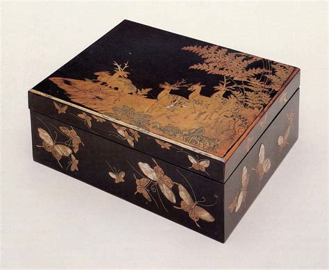 Document Box Ryōshibako With Deer And Butterflies Lacquered Wood